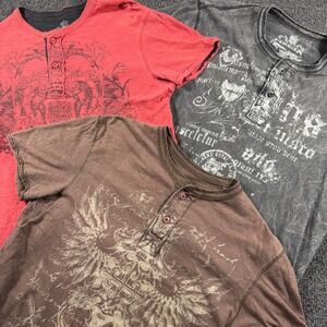 Vintage Helix Bundle of 3 Henley Shirts Men's L Y2K Gothic Tribal Print Skater